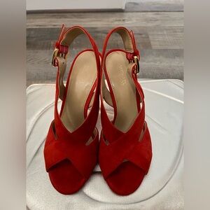 Michael Kors Becky slingback suede sandals with gold hardware sz 6 EUC